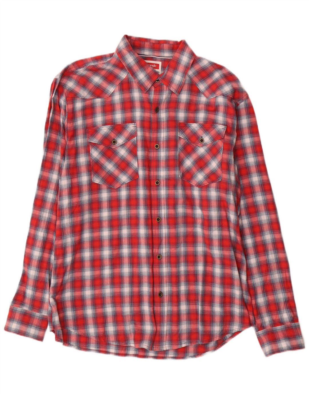 Camisa Wrangler masculina de flanela ocidental XL de algodão xadrez vermelho