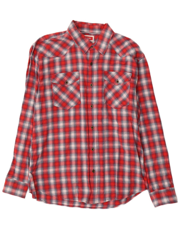 Camisa Wrangler masculina de flanela ocidental XL de algodão xadrez vermelho