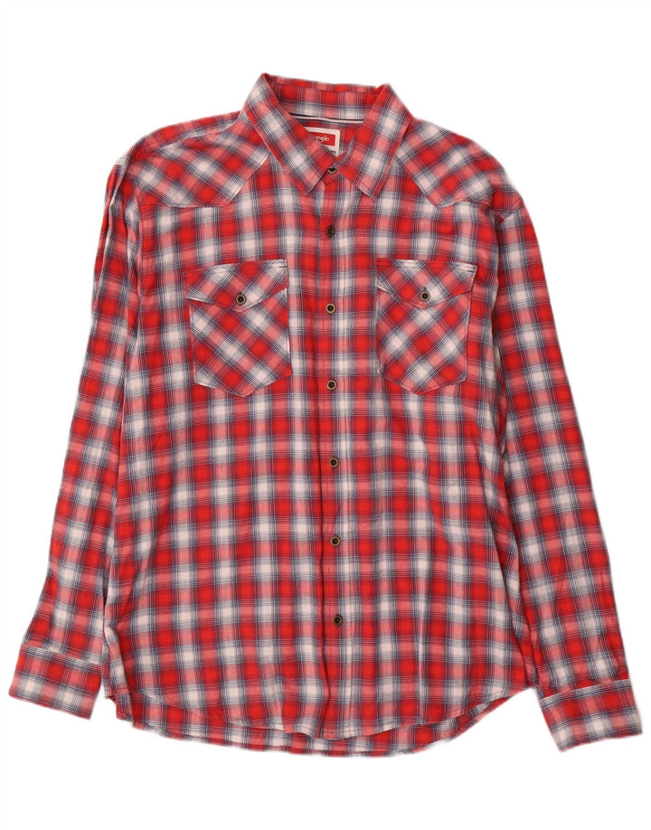 Camisa Wrangler masculina de flanela ocidental XL de algodão xadrez vermelho