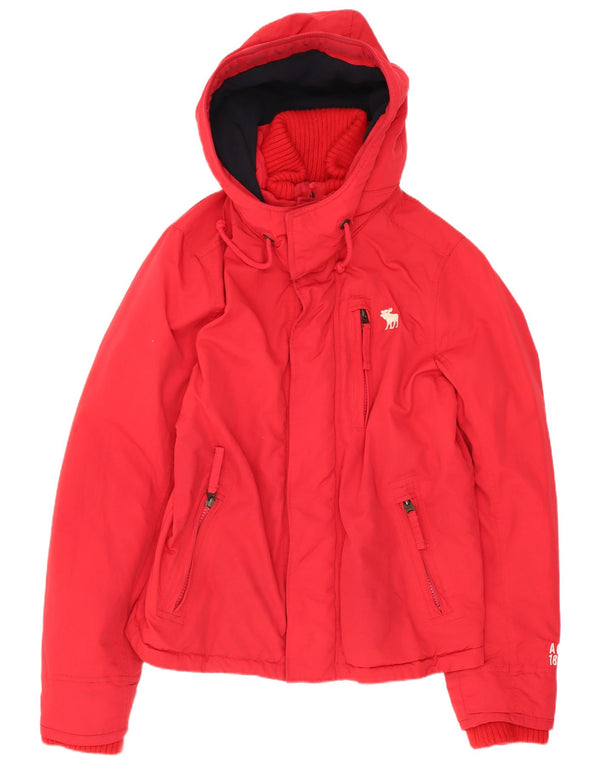 Jaqueta corta-vento masculina Abercrombie & Fitch com capuz Reino Unido 40 grande nylon vermelho