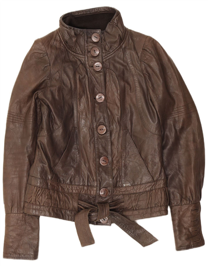 Numph Jaqueta de couro feminina UK 8 Small Brown Classic