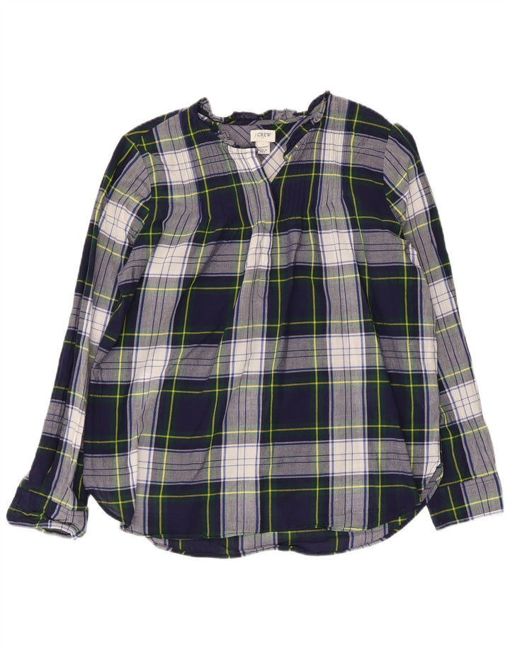 J. CREW Blusa feminina pulôver US 4 pequena azul marinho xadrez algodão