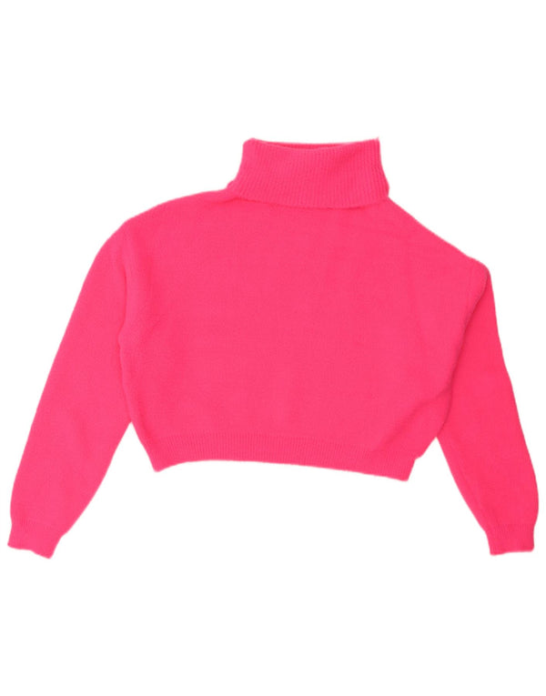 Zara Suéter feminino cropped grande com gola redonda Reino Unido 10 pequeno rosa nylon