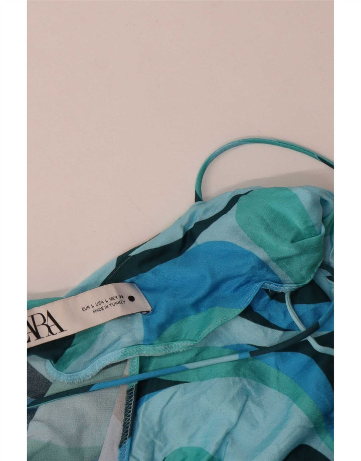 Vestido de verão feminino Zara com padrão abstrato Reino Unido 14 grande azul colorblock viscose