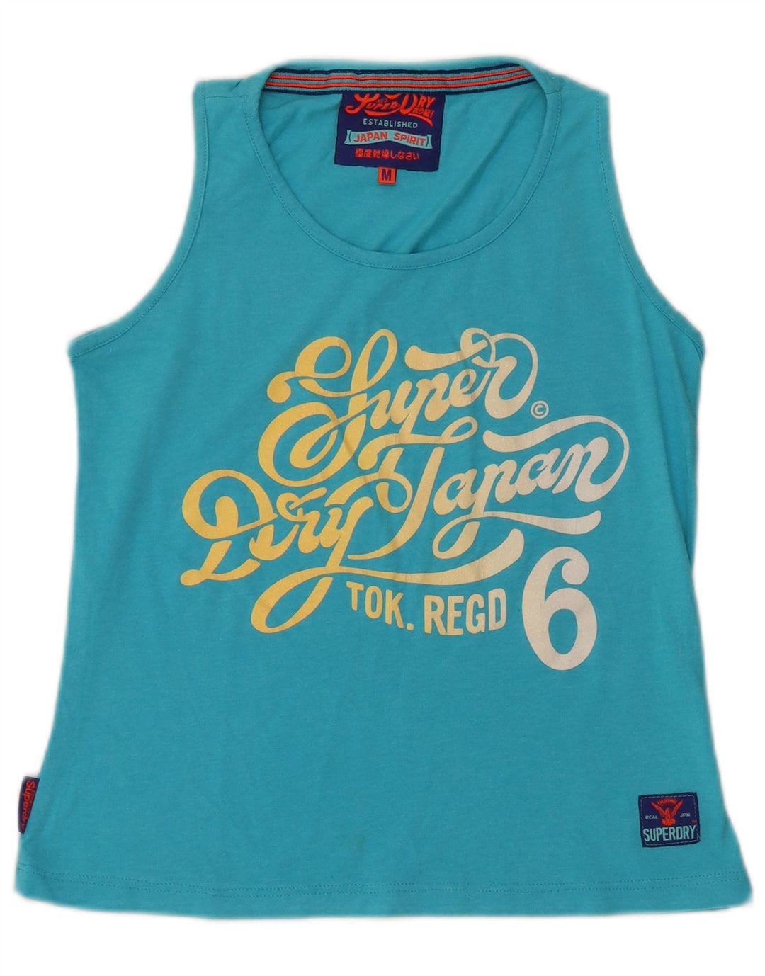 Top colete gráfico feminino SUPERDRY UK 12 algodão azul médio