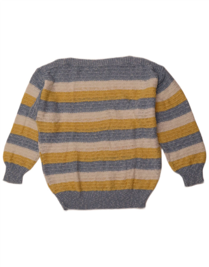 Suéter feminino VINTAGE com gola canoa IT 42 algodão listrado azul médio