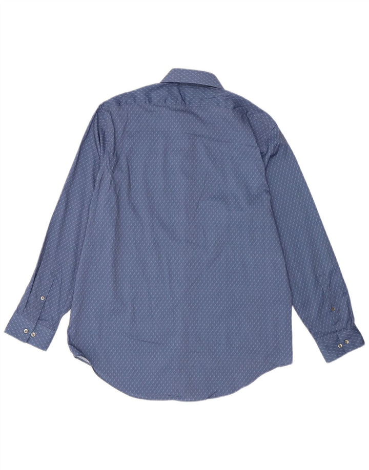 Camisa masculina Calvin Klein Slim Fit tamanho 16 1/2 grande poliéster geométrico azul