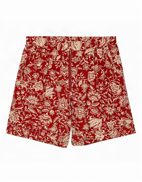 Shorts casuais femininos vintage Reino Unido 14 grande W30 algodão floral vermelho