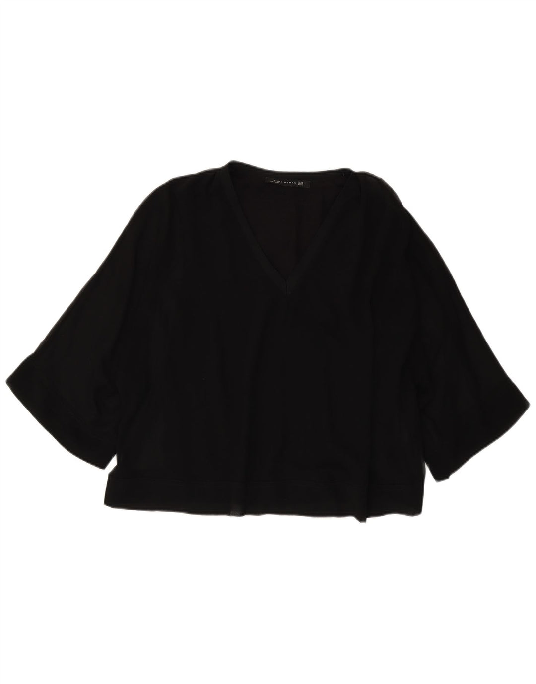 Blusa feminina Zara manga 3/4 oversized UK 6 XS preto poliéster