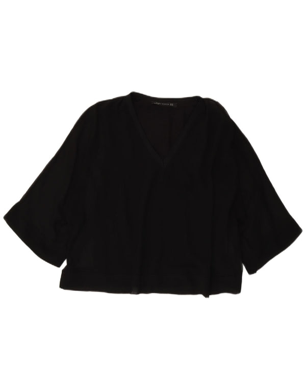 Blusa feminina Zara manga 3/4 oversized UK 6 XS preto poliéster
