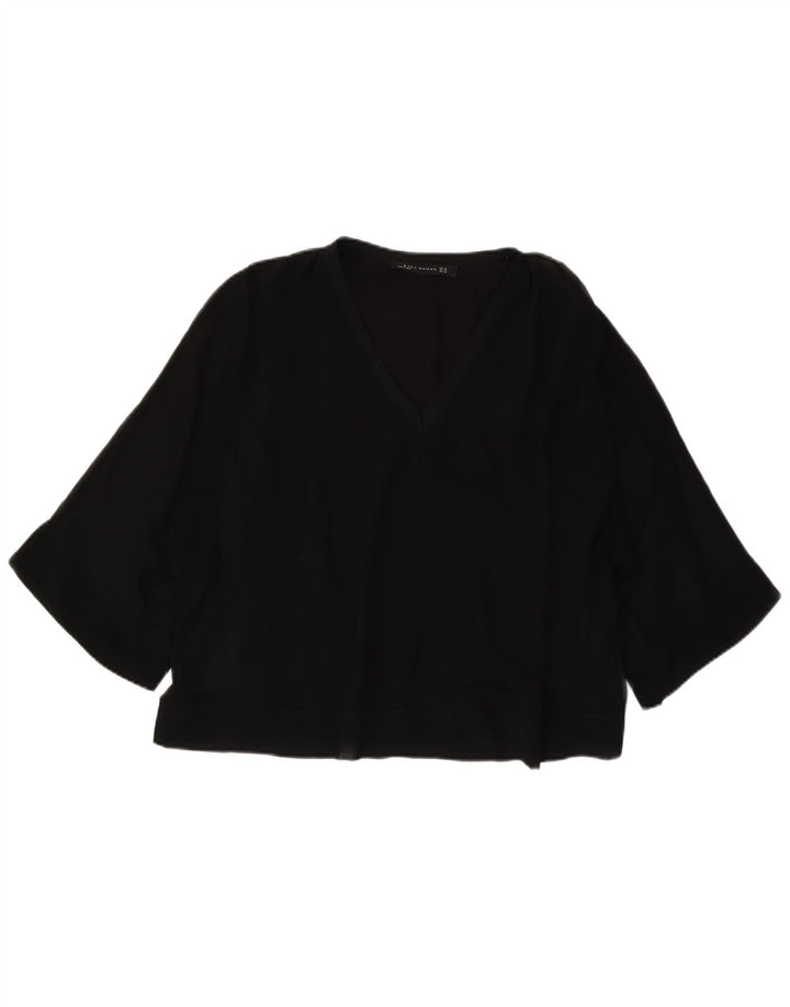 Blusa feminina Zara manga 3/4 oversized UK 6 XS preto poliéster