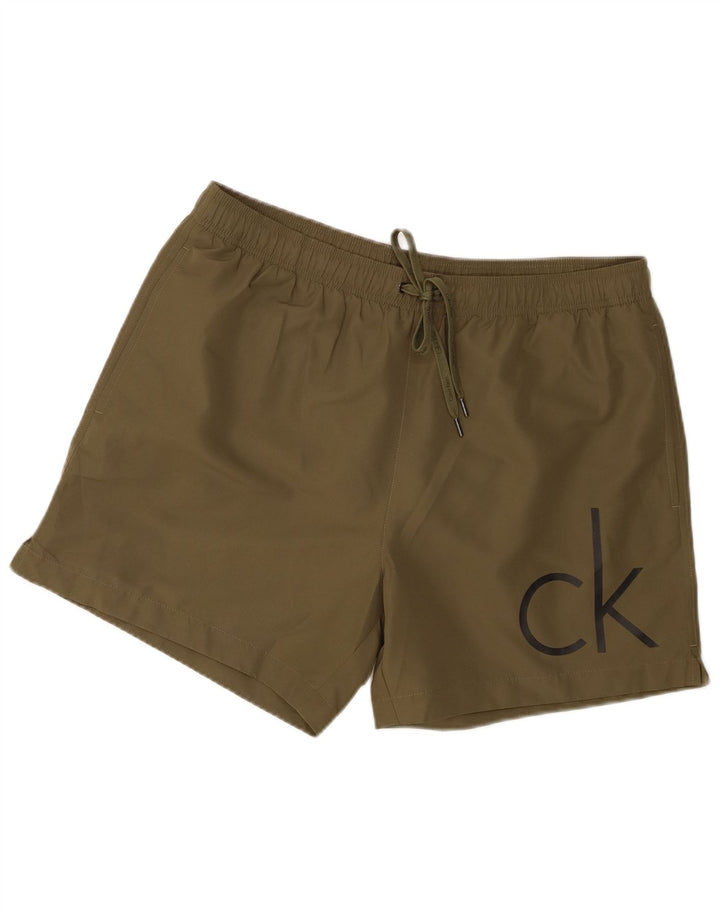 Calvin Klein Shorts de natação masculino gráfico grande poliéster cáqui