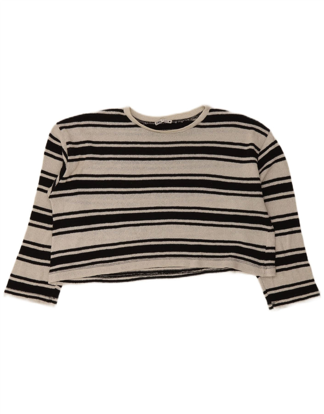 Zara Womens Crop Oversized Top Manga Longa Reino Unido 16 Grande Preto Listrado