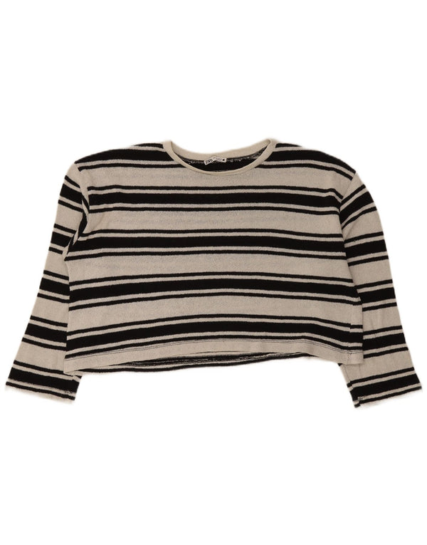 Zara Womens Crop Oversized Top Manga Longa Reino Unido 16 Grande Preto Listrado