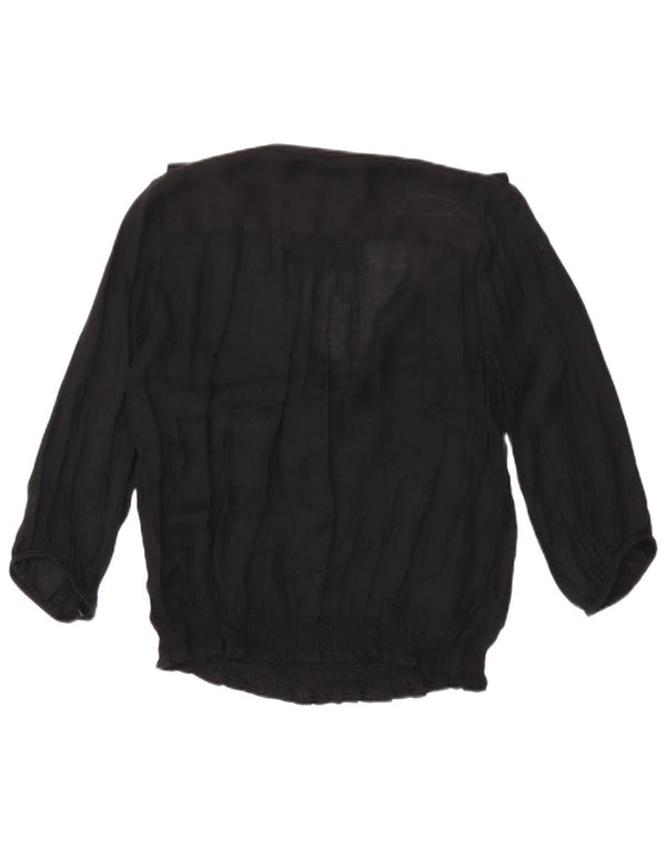 Zara Womens Military 3/4 Sleeve Blouse Top UK 12 Medium Black