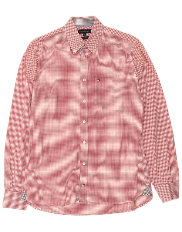 Camisa masculina Tommy Hilfiger Custom Fit pequena vermelha de algodão guingão