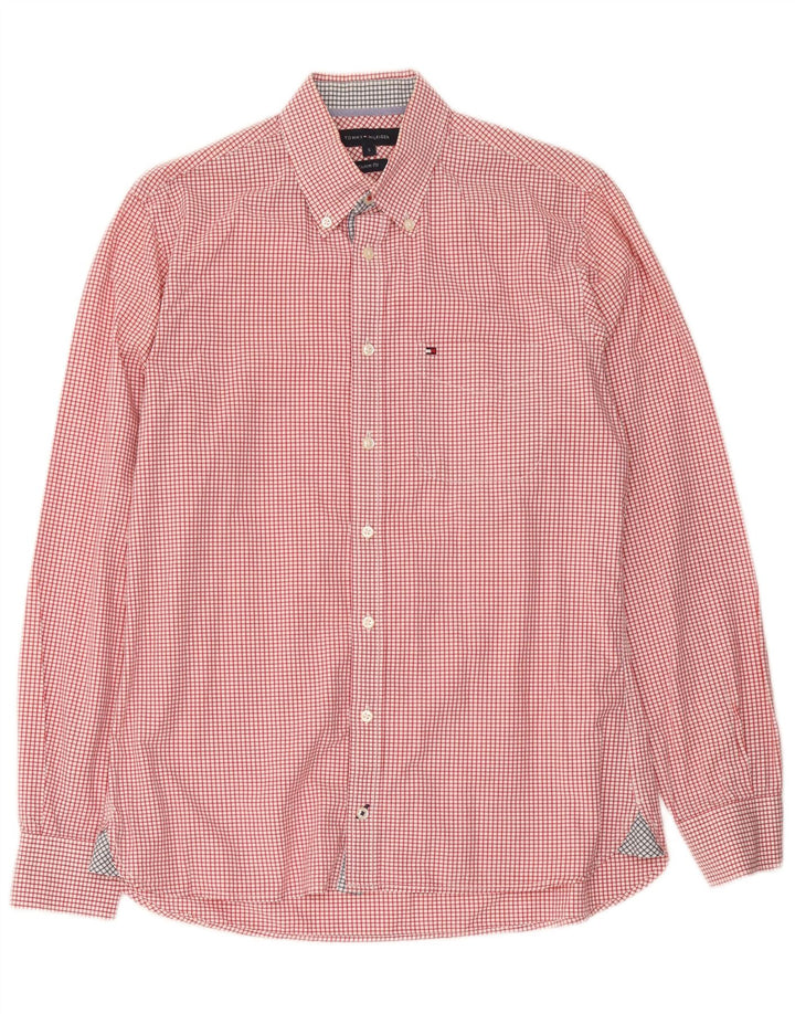 Camisa masculina Tommy Hilfiger Custom Fit pequena vermelha de algodão guingão