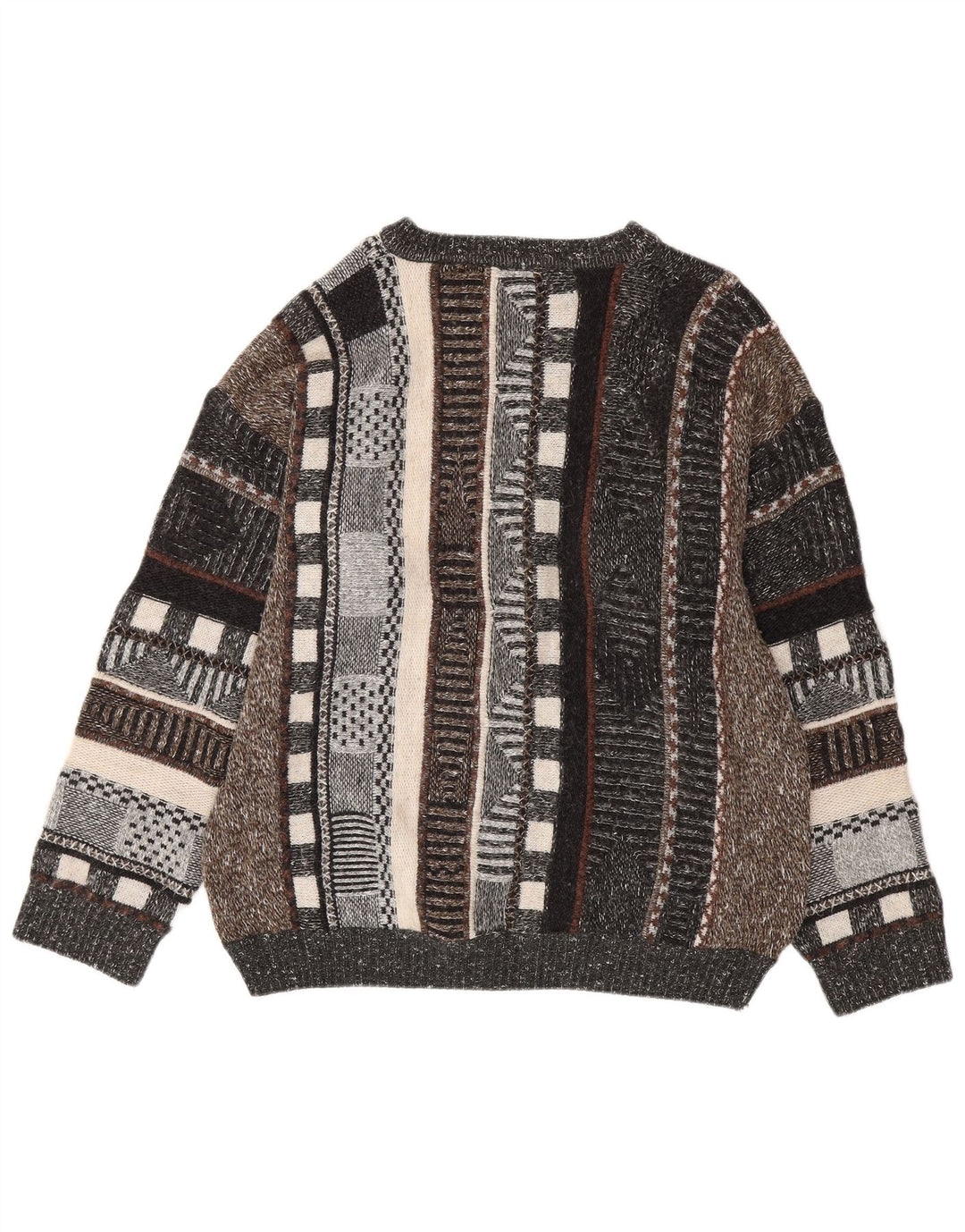 Suéter masculino VINTAGE com gola redonda UK 44 XL listrado multicolorido