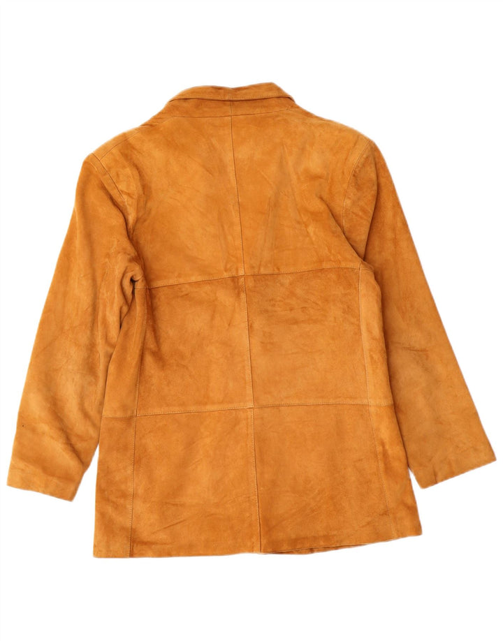 Jaqueta blazer feminina vintage de camurça com 2 botões Reino Unido 8 pequena bege