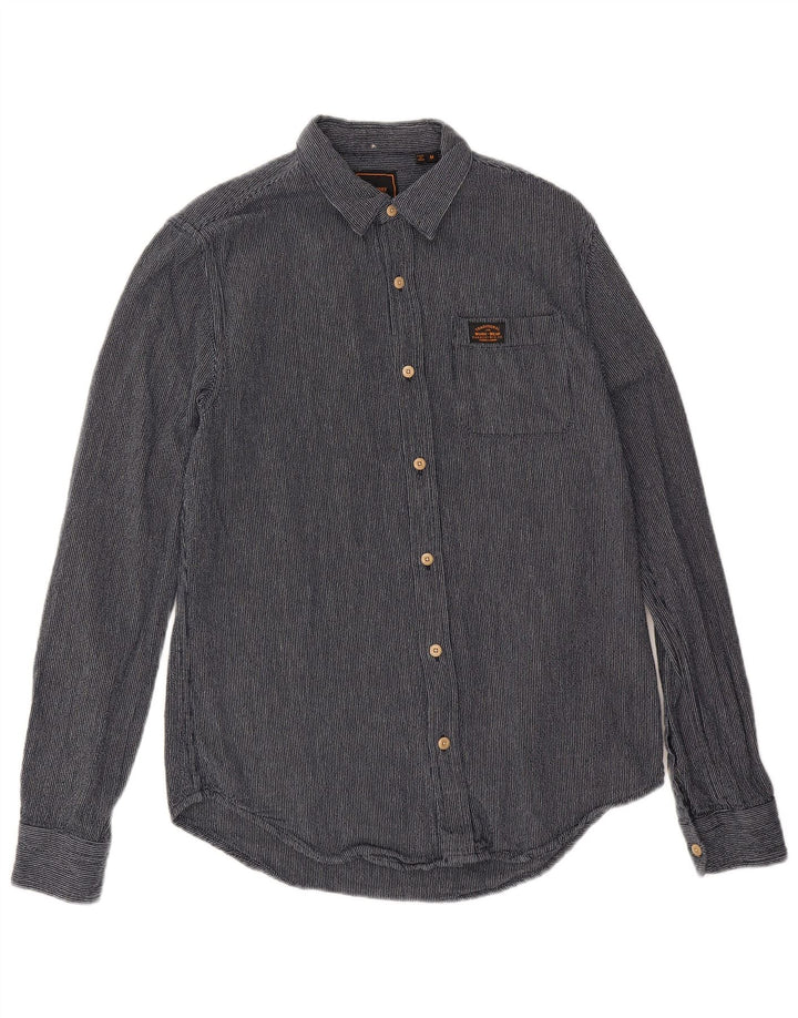Camisa masculina Superdry média listrada azul marinho algodão