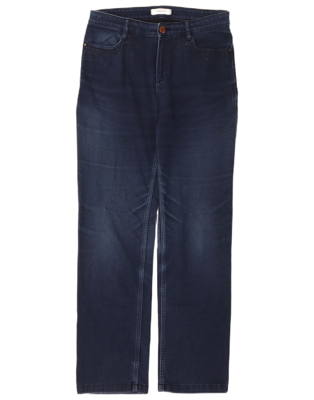 Jeans retos femininos Marks & Spencer Reino Unido 12 médio W30 L30 algodão azul
