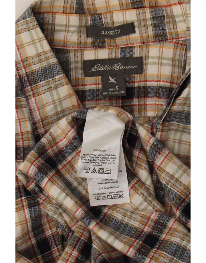 Eddie Bauer Camisa masculina clássica de flanela pequena de algodão xadrez multicolorido