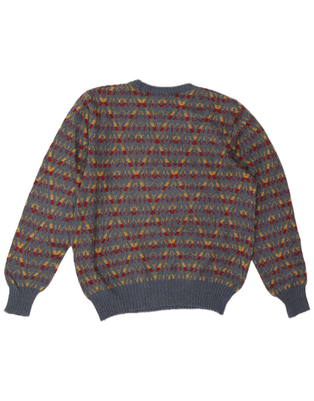 Suéter masculino Miriam com gola redonda, cinza médio, acrílico Fair Isle