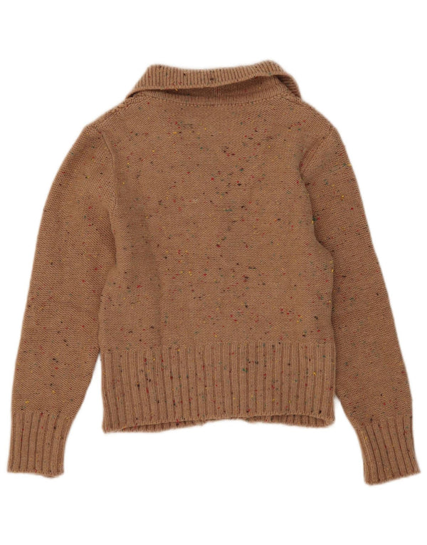 Suéter cardigan feminino vintage Reino Unido 8 pequeno bege salpicado