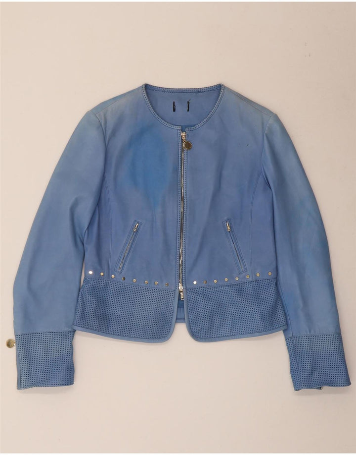 Jaqueta bomber feminina de couro Penny Black UK 14 grande couro azul