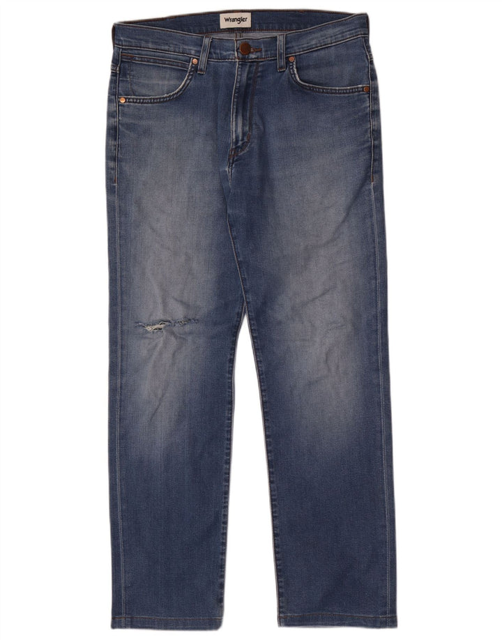 Wrangler Jeans masculinos desgastados retos W32 L30 azul