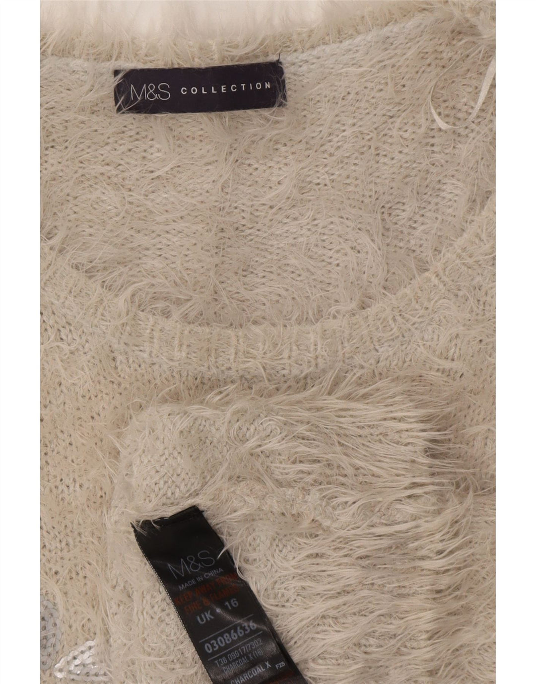 Suéter feminino Marks & Spencer com gola canoa Reino Unido 16 grande cinza floral