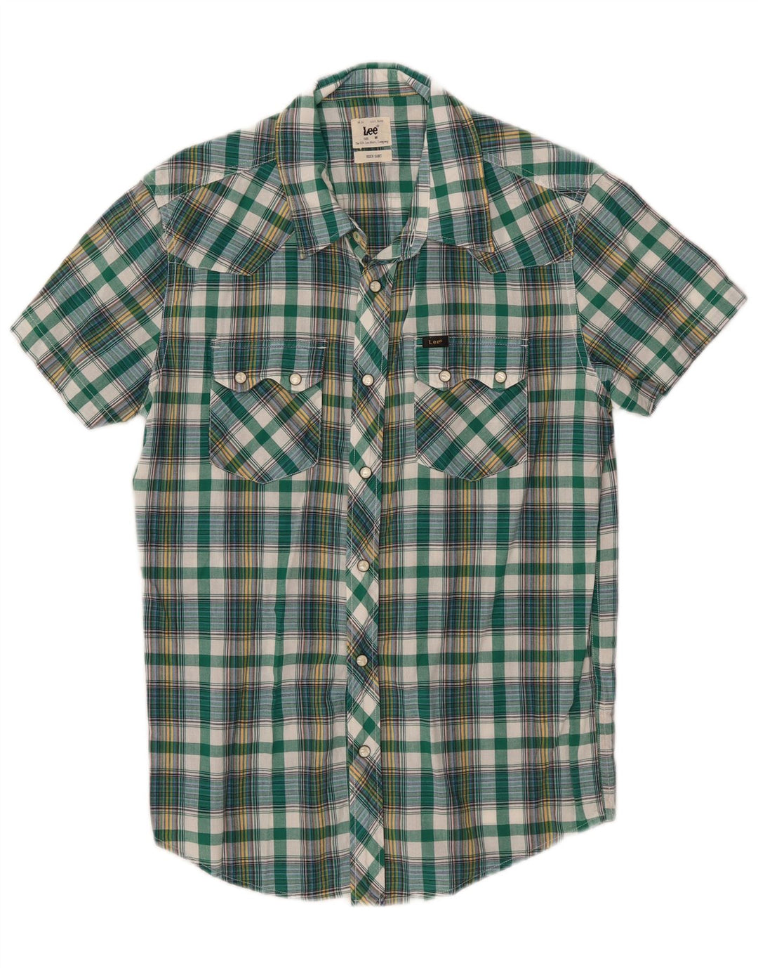 Lee Mens Rider Camisa de manga curta verde médio algodão xadrez
