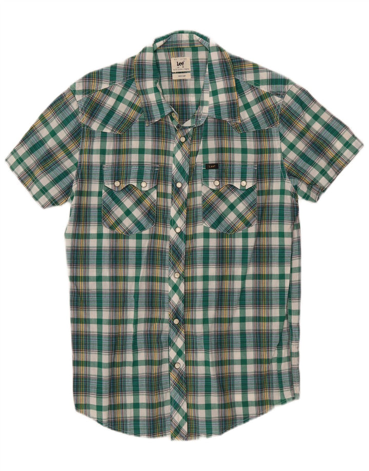 Lee Mens Rider Camisa de manga curta verde médio algodão xadrez