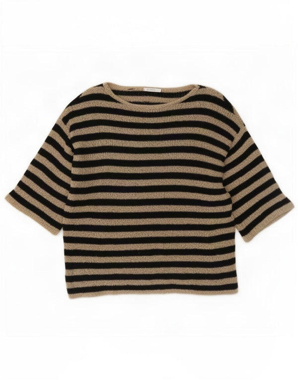 Suéter feminino Zara de manga curta com gola canoa Reino Unido 16 listrado preto grande