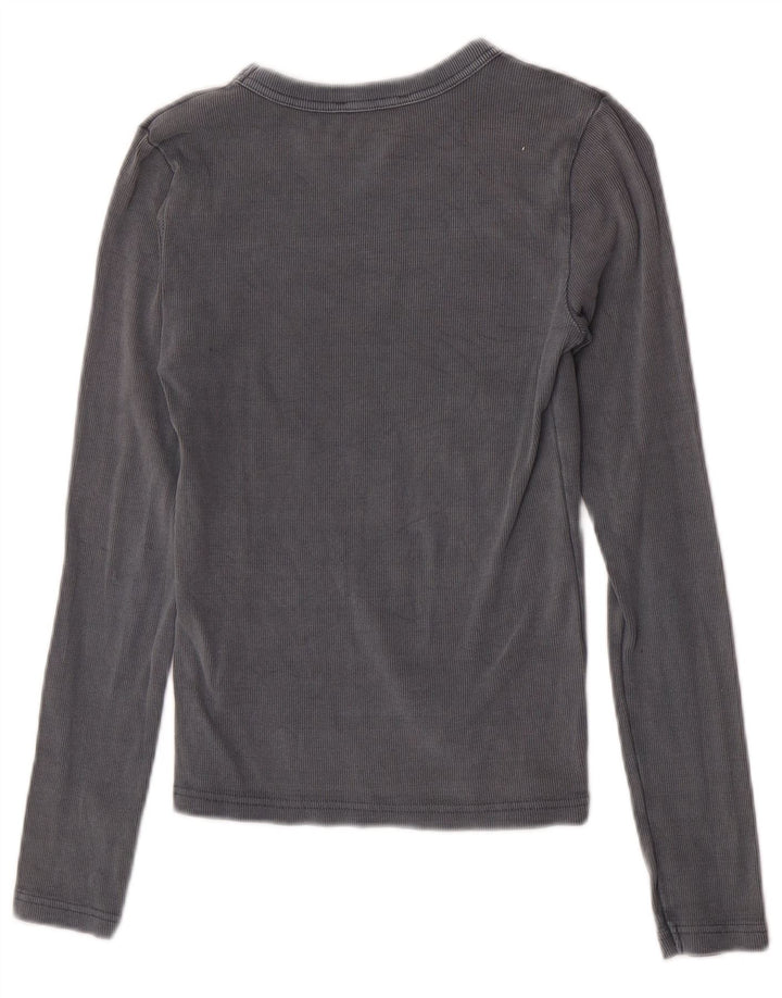 Top feminino Zara manga comprida UK 12 algodão cinza médio