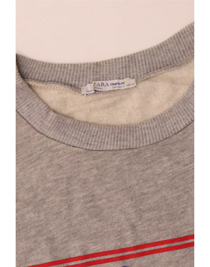 Zara moletom feminino gráfico oversized jumper Reino Unido 10 pequeno cinza manchado