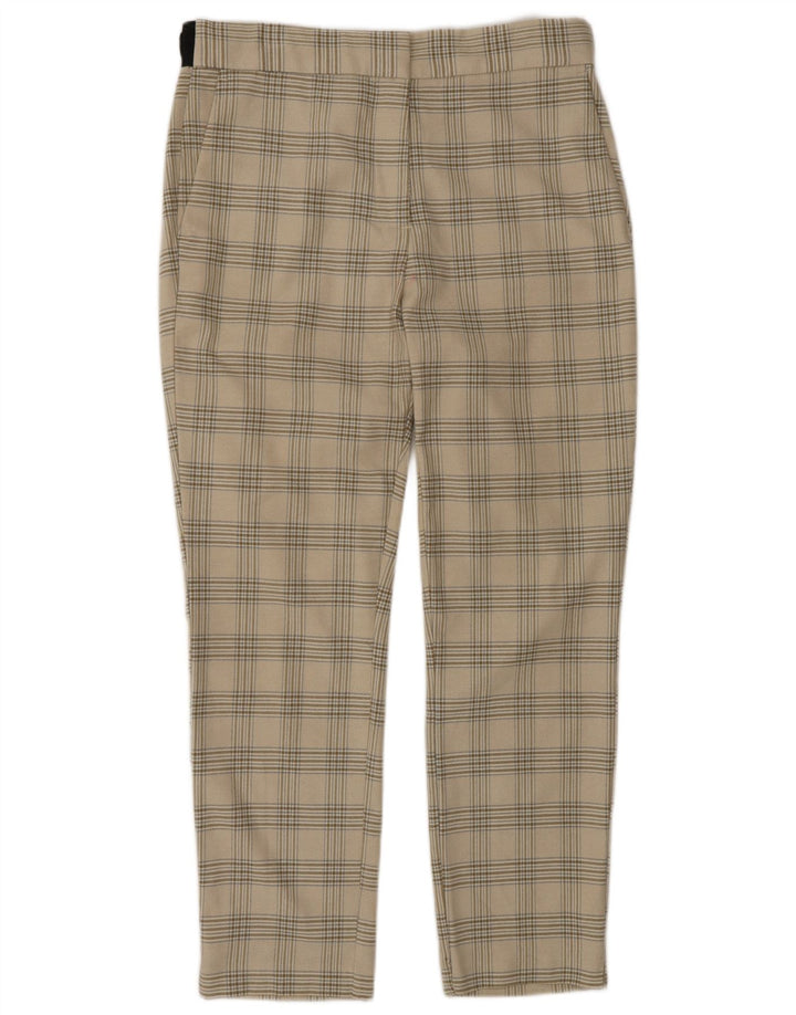 Zara Calça feminina de terno cônico grande W30 L27 poliéster xadrez bege