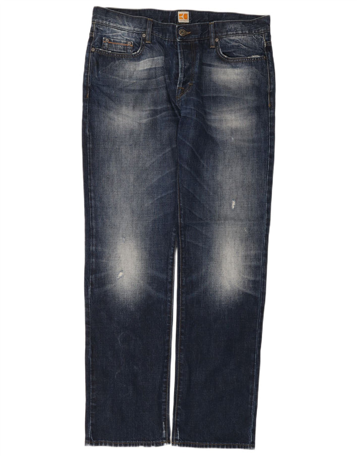 Jeans masculinos Boss Orange Regular Fit Straight W38 L34 Azul Algodão