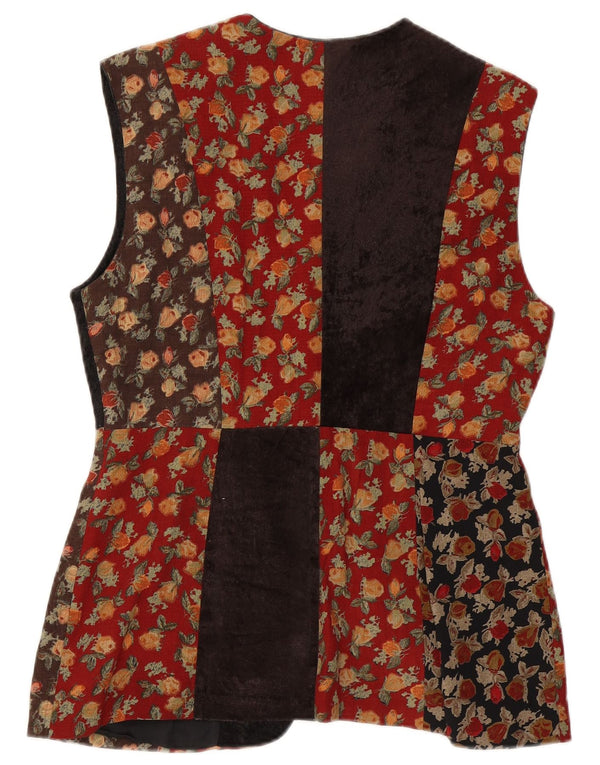 Colete feminino vintage UK 14 médio multicolorido patchwork lã