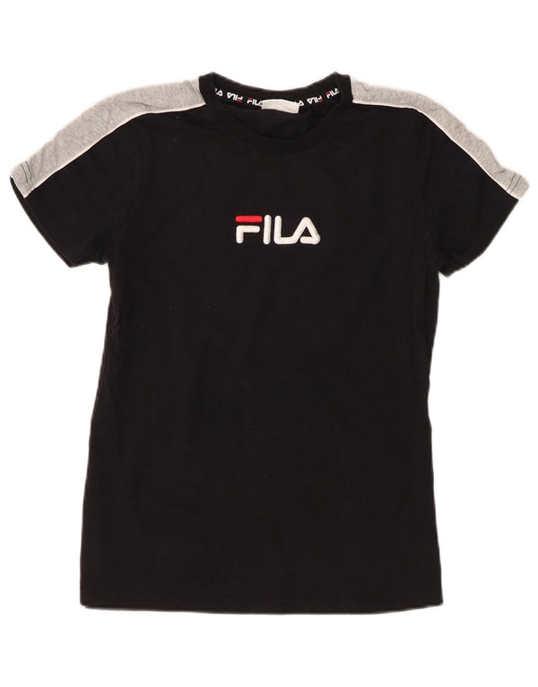Fila Womens Graphic T-Shirt Top UK 10 Pequeno Algodão Colorblock Preto