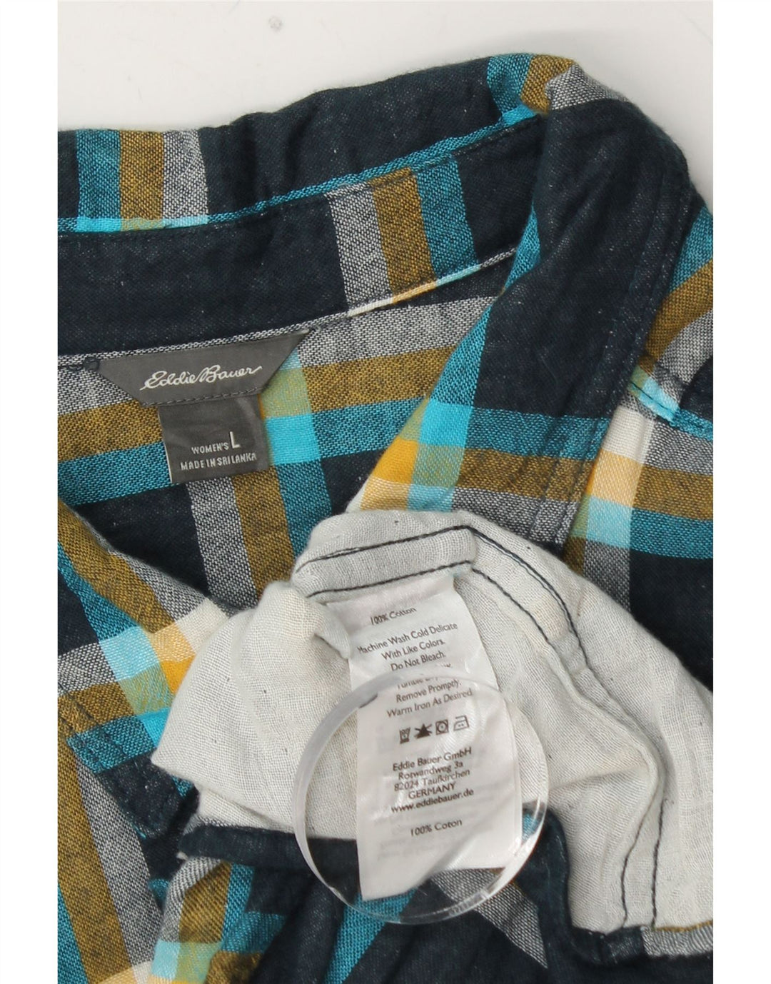 Camisa feminina de flanela EDDIE BAUER Reino Unido 16 grande algodão xadrez azul marinho