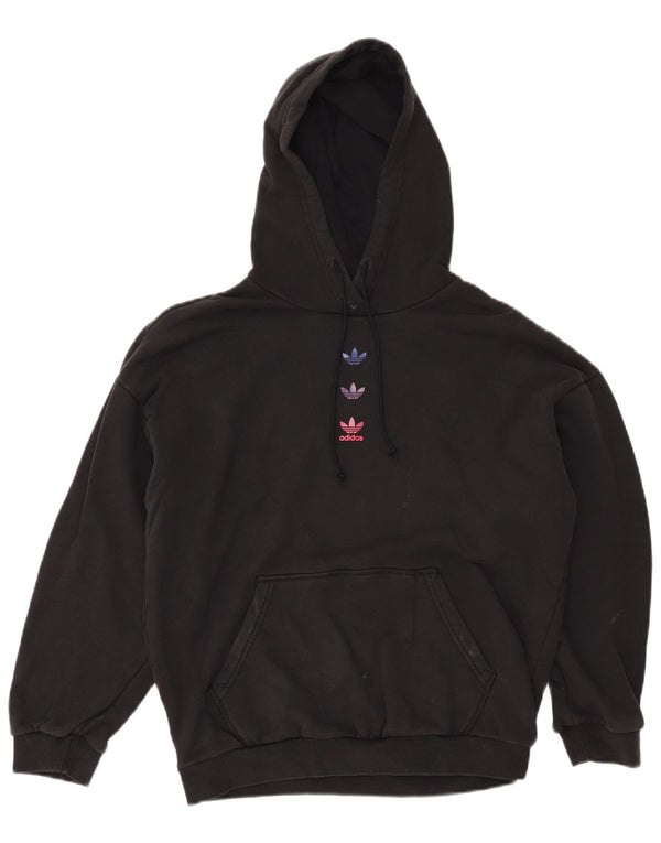 ADIDAS Womens Graphic Oversized Hoodie Jumper Reino Unido 12 Médio Algodão Preto