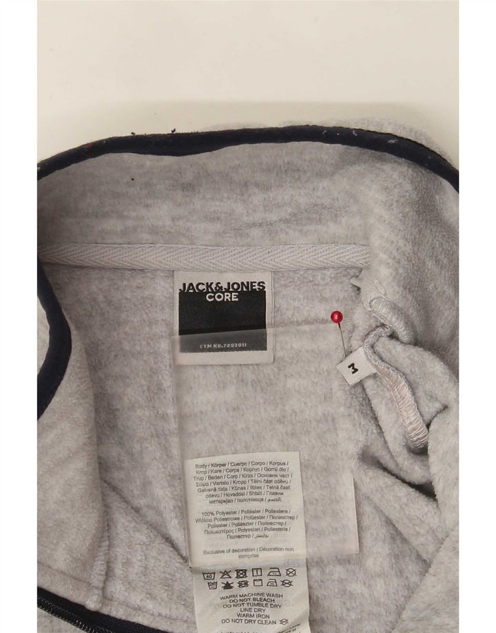 Suéter masculino de lã com zíper e gola Jack & Jones, poliéster bloco colorido cinza médio
