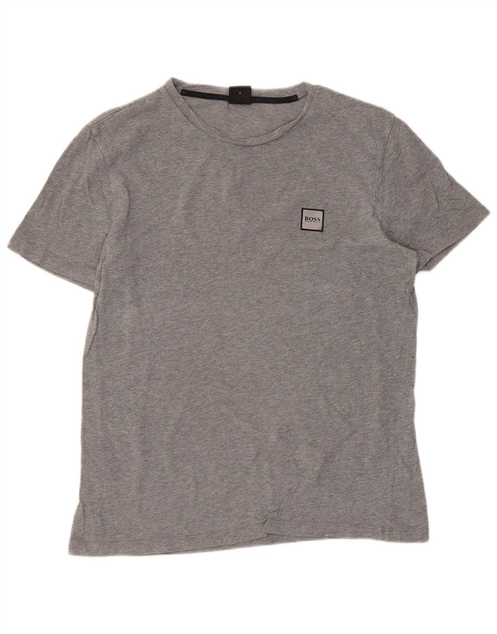 Camiseta feminina Hugo Boss Top UK 10 pequeno algodão cinza