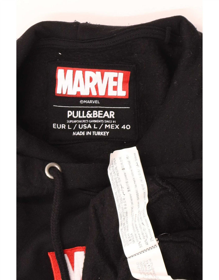 Pull & Bear Mens Marvel Graphic Hoodie Jumper Grande Poliéster Preto