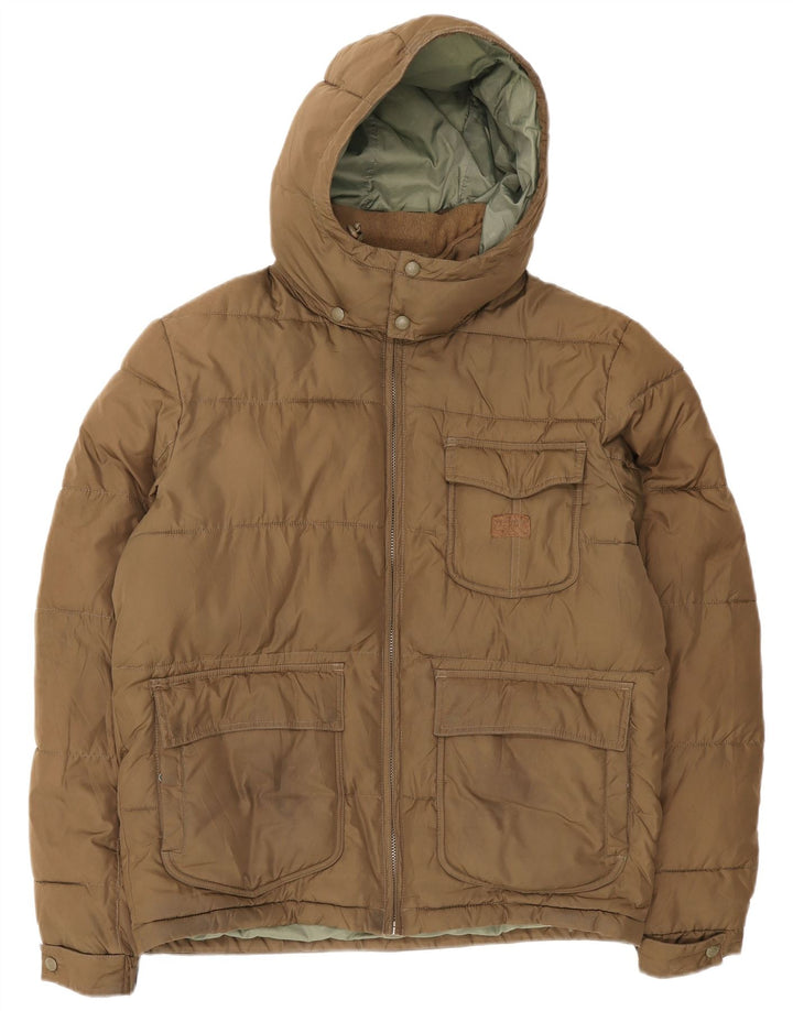 Jaqueta masculina acolchoada com capuz Lee UK 40 grande poliéster marrom