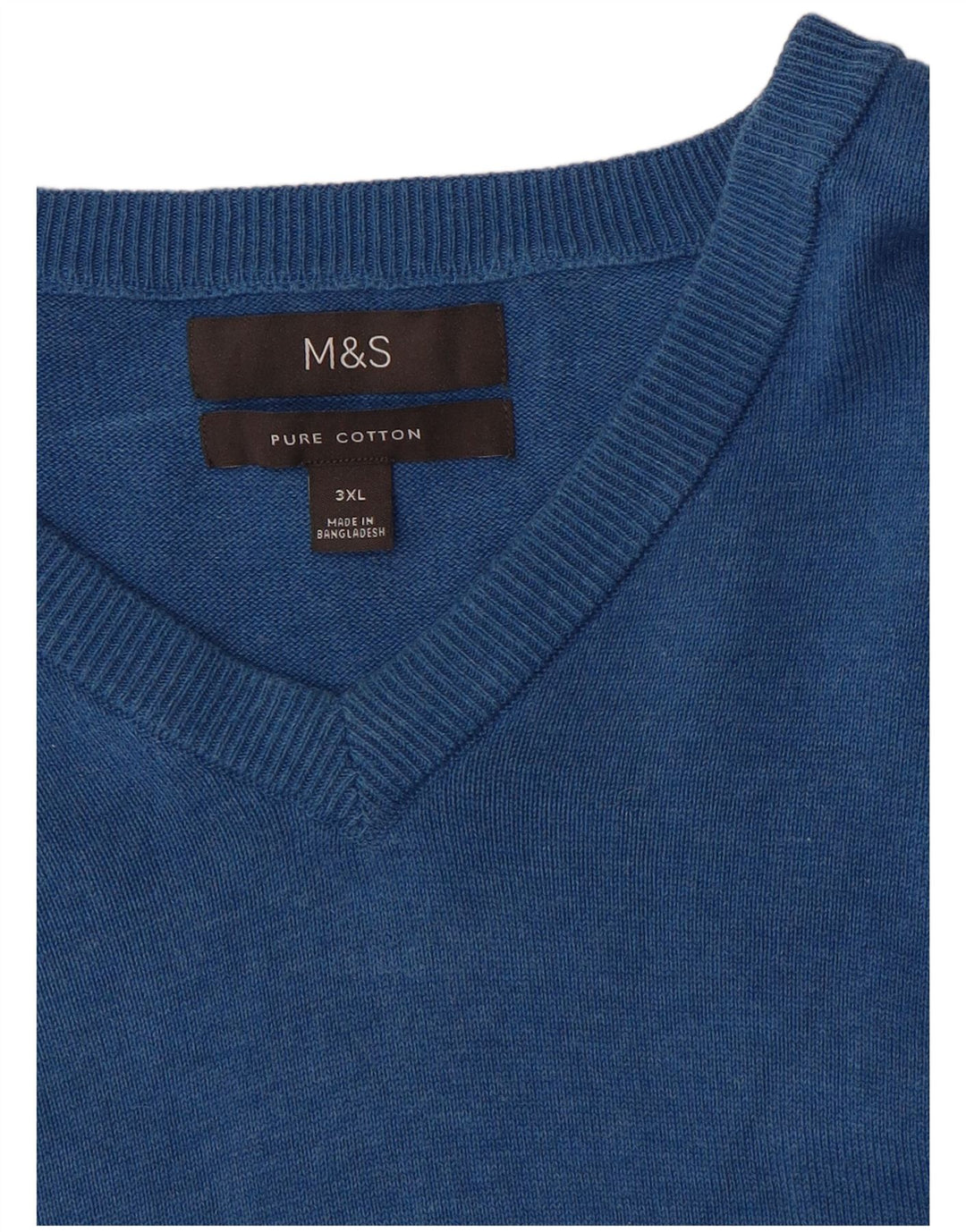 Suéter masculino Marks & Spencer com decote em V 3XL algodão azul