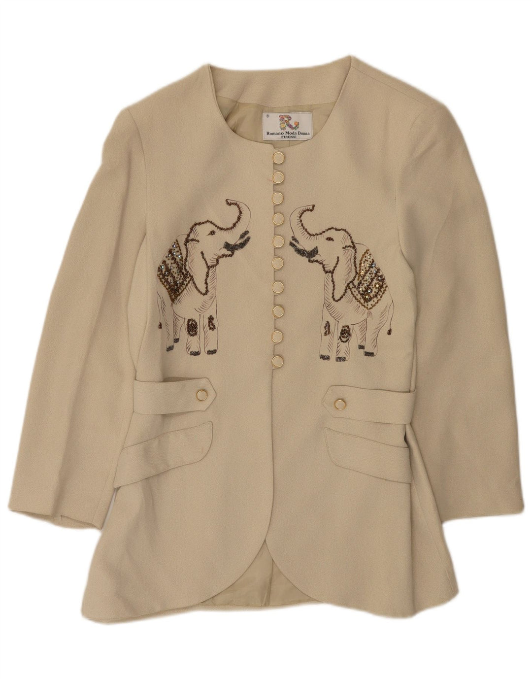 Jaqueta blazer feminina vintage IT 42 estampa animal bege médio