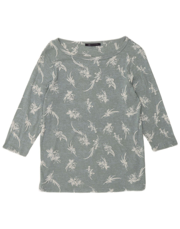 Top feminino Marks & Spencer manga 3/4 Reino Unido 16 grande algodão floral azul
