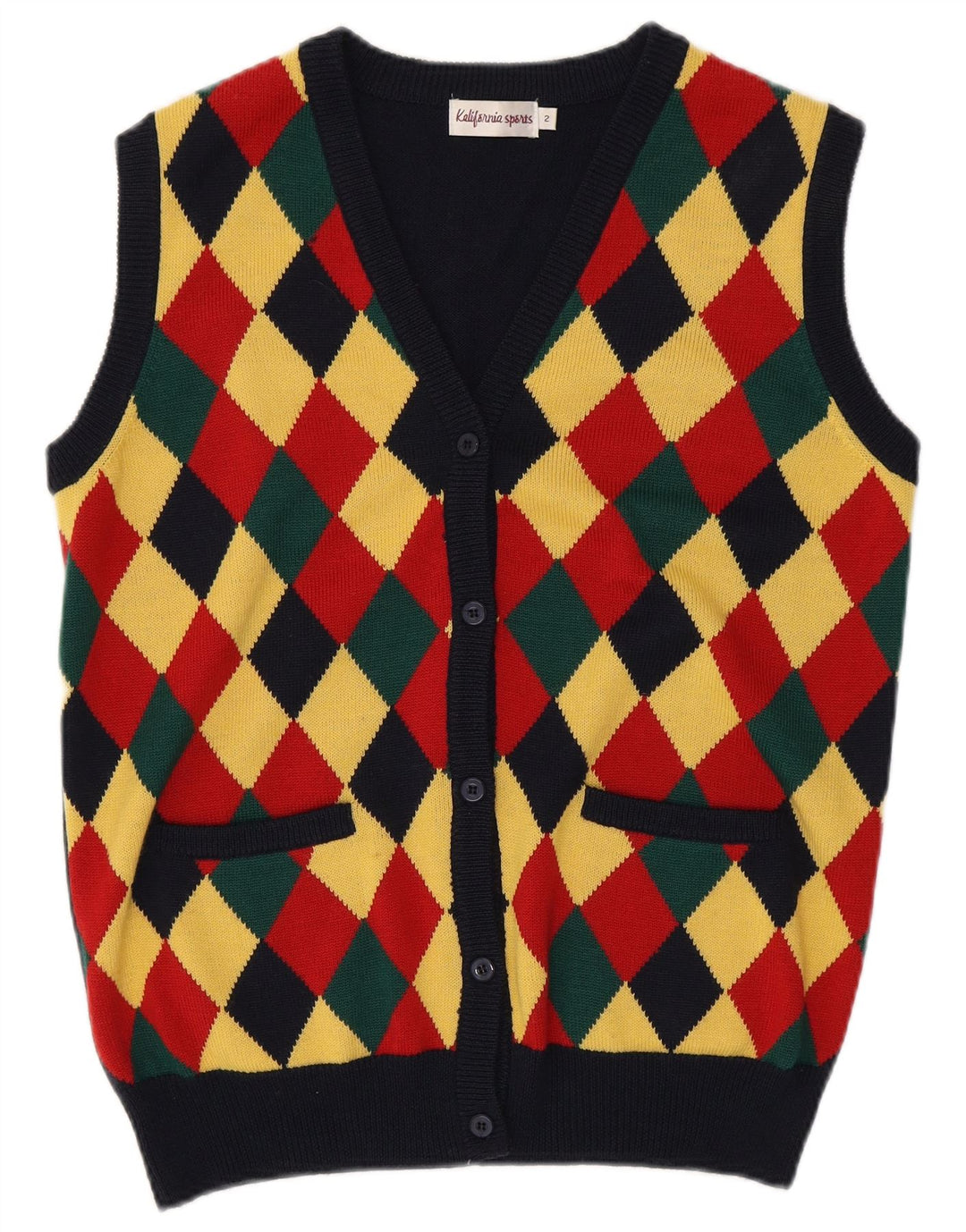 Suéter cardigã feminino vintage de grandes dimensões US 2 XS multicolorido